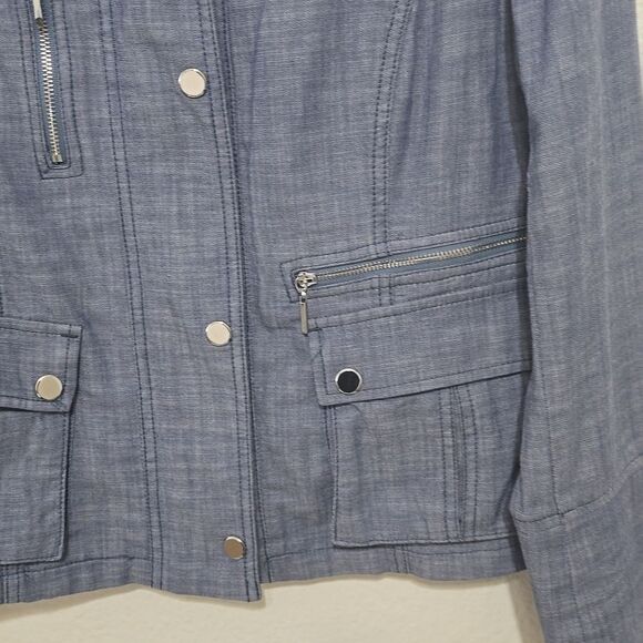 WHITE HOUSE BLACK MARKET Light Blue Lightweight Canvas Moto Jacket Size 10 - Picture 3 of 8